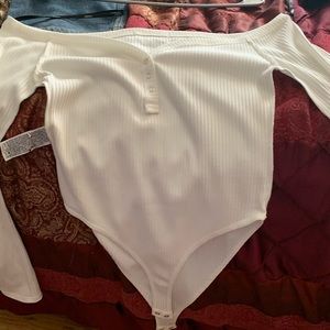 forever 21 white off the should one piece blouse